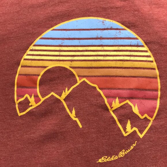 Eddie Bauer Shirt Mens XXL Rust Sun Mountains Graphic Tee Base Layer Hiking - Picture 3 of 12